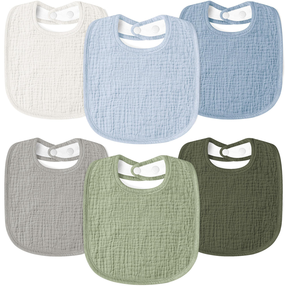 Susurration Muslin Baby Bibs folded bandana show soft absorbent front and plush backing.