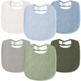 Susurration Muslin Baby Bibs folded bandana show soft absorbent front and plush backing.