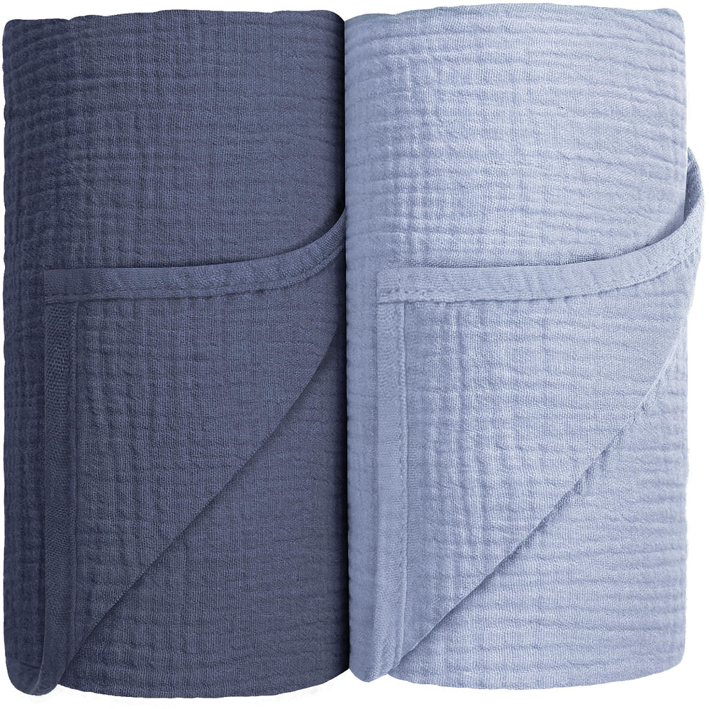 Susurration muslin swaddle blanket navy closeup highlighting breathable cotton for gentle newborn comfort.
