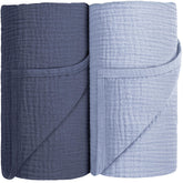 Susurration muslin swaddle blanket navy closeup highlighting breathable cotton for gentle newborn comfort.