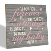 SUSZDOU rustic wood sign featuring I'll Love You Forever for nursery decor, creating cozy vibes.