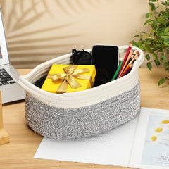 Suttmin gray woven baskets in living room for organized storage