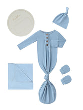 SUZEL newborn swaddle blanket in dusty blue for gentle, breathable wrap