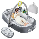 Swaathani portable baby lounger gray in bag for easy travel and setup
