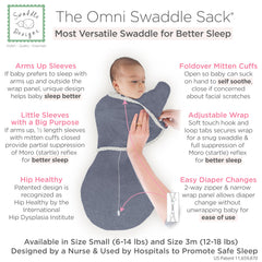 SwaddleDesigns Omni Sleeves arms-up half-length demonstrates arms-up option for self-soothing.