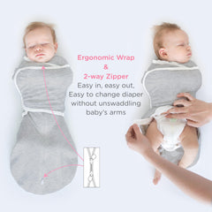 SwaddleDesigns Organic Omni Swaddle Sack bottom zipper allows quick diaper changes without fully unwrapping.