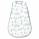 SwaddleDesigns sleep sack front view with watercolor mountains and trees, cozy safe sleep.