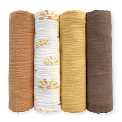 SwaddleDesigns watercolor sunny days blanket closeup shows breathable cotton muslin for newborn comfort