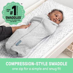 SwaddleMe by Ingenuity Pod two-way zipper enables quick diaper changes.