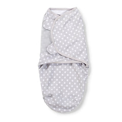 SwaddleMe Original Swaddle small Grey Dot Stripe wings extended for secure snug fit.