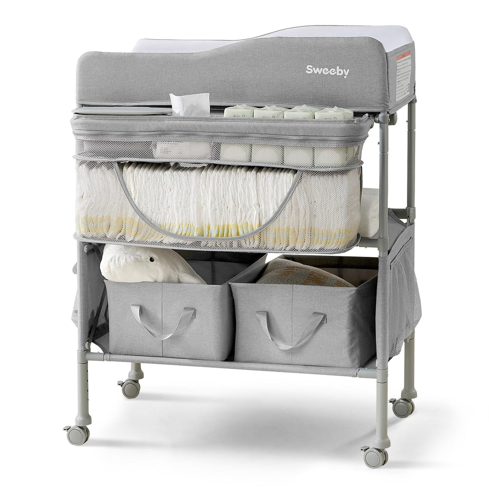 Sweeby portable changing table foldable design enables quick setup in small nurseries.