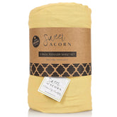 Sweet Acorn 3-piece butter-yellow packshot, cozy toddler bedding for easy bedtime routines.