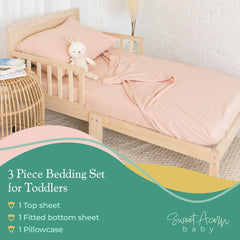 Sweet Acorn crib-fit detail shows secure 9x28x52 inch coverage for convertible cribs.