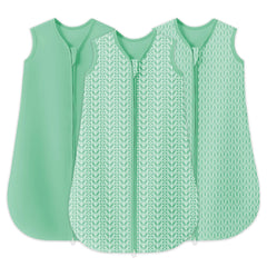 Sweet Dolphin baby sleep sack green front view with breathable cotton for year round comfort.