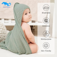 Sweet Dolphin Muslin Hooded Towel 6-layer muslin closeup shows durable softness.