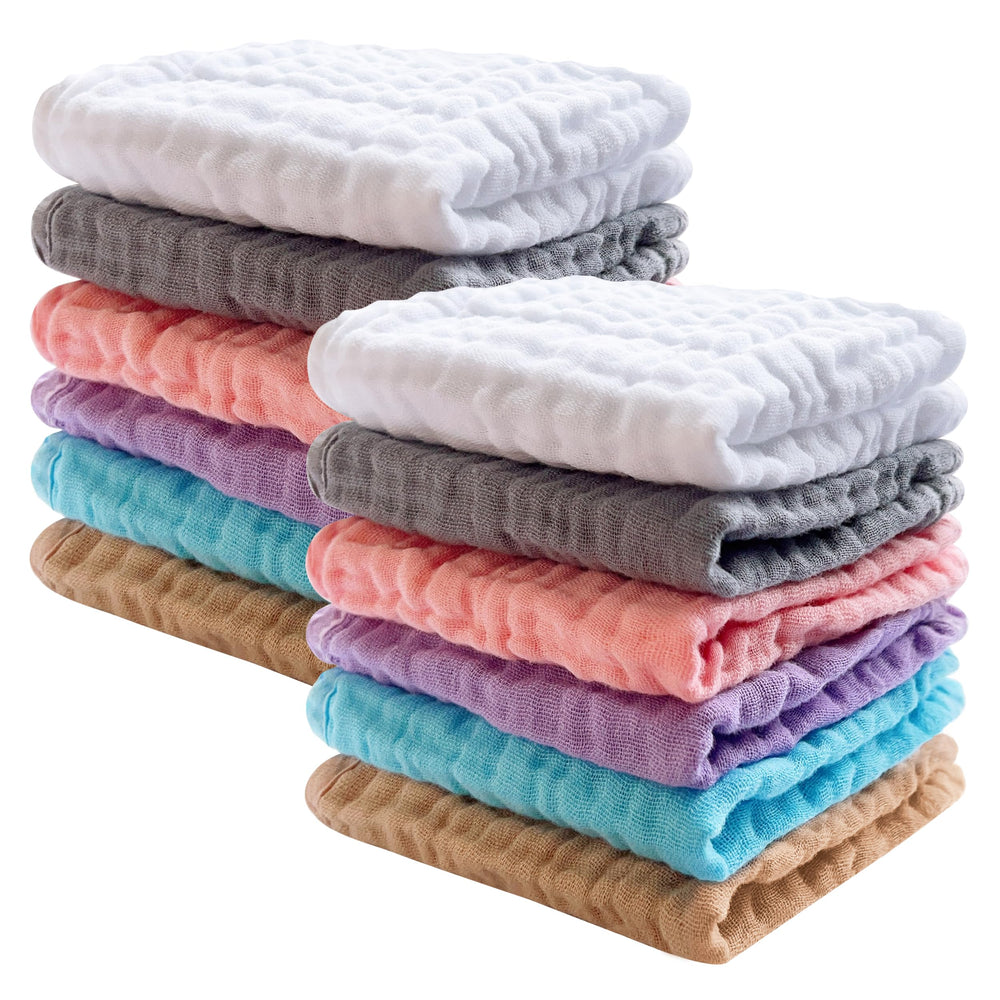 Sweet Dolphin 12-pack muslin washcloths in multicolor, ultra-soft for delicate baby skin
