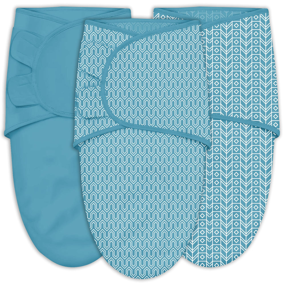 Sweet Dolphin peacock blue swaddle pack shows breathable cotton for secure newborn sleep