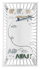 Sweet Jojo Designs airplane print crib sheet promotes bright nursery aesthetics and easy care.