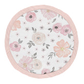 Sweet Jojo Designs baby play mat round pink grey boho floral provides a soft, moisture-wicking tummy time surface.