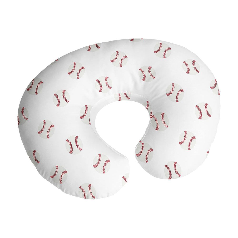 Sweet Jojo Designs baseball pillow cover front view shows durable knit fabric for easy daily feeding