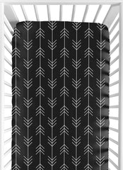 Sweet Jojo Designs black-white woodland arrow crib sheet closeup shows soft brushed microfiber for cozy naps