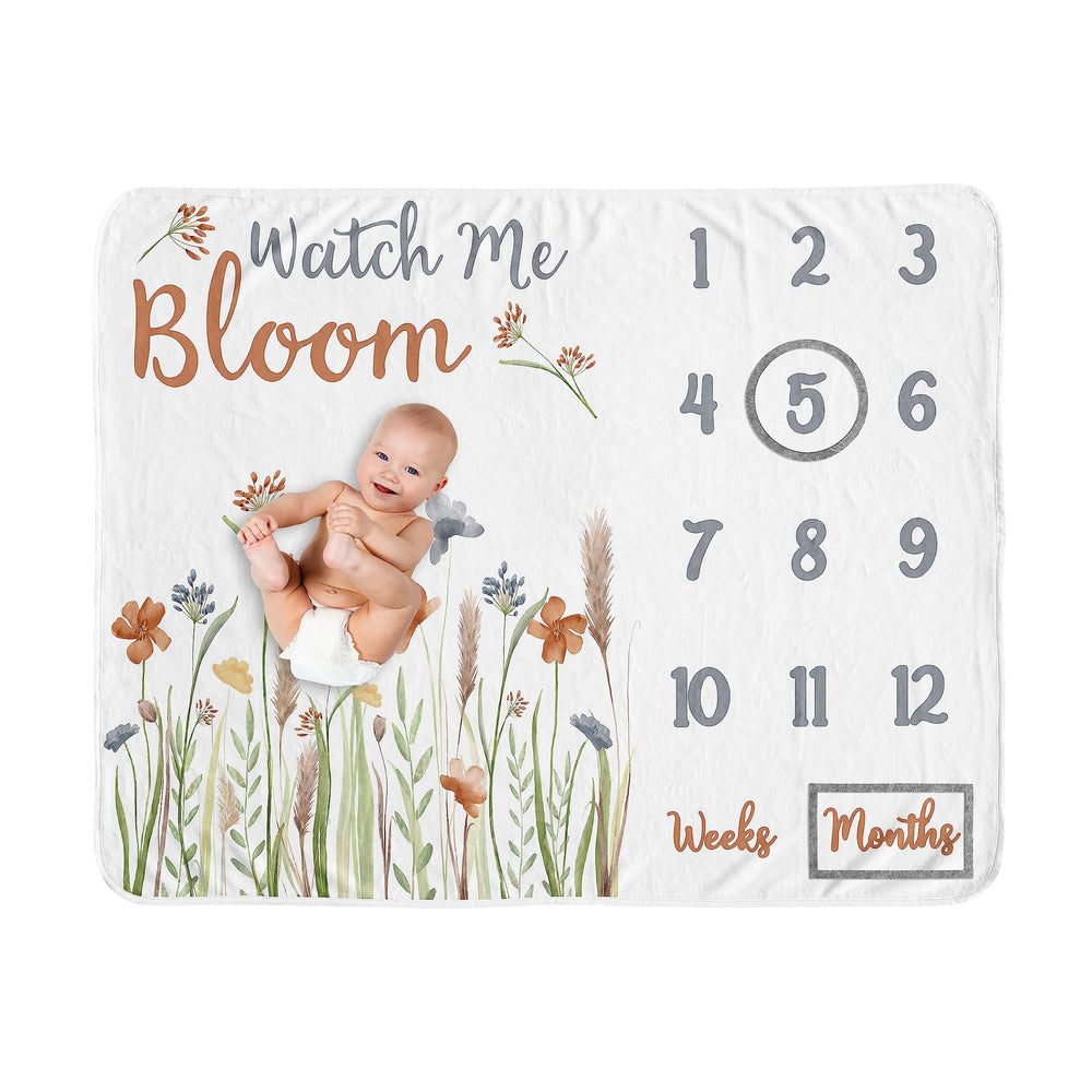 Sweet Jojo Designs boho floral garden blanket cover showing plush texture and sage florals.