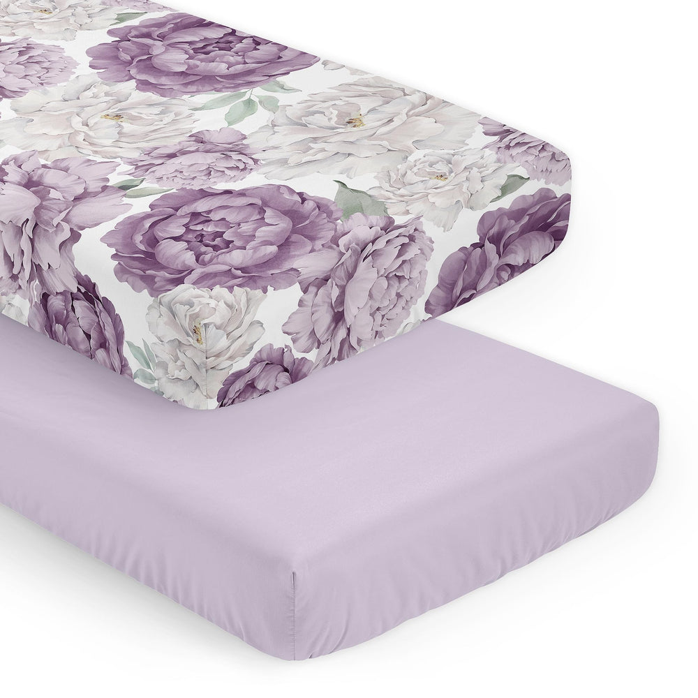 Sweet Jojo Designs boho purple floral crib sheet close-up shows soft microfiber print for gentle sleep