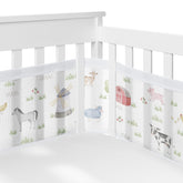 Sweet Jojo Designs breathable mesh crib liner farm animals watercolor creates calming visuals and safer crib space.