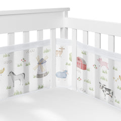 Sweet Jojo Designs breathable mesh crib liner farm animals watercolor creates calming visuals and safer crib space.
