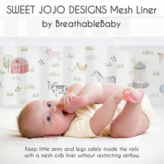 Sweet Jojo Designs breathable mesh liner grey red green tone offers gender neutral style and contained space.
