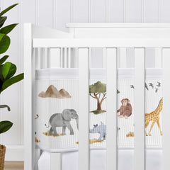 Sweet Jojo Designs breathable mesh crib liner featuring monkeys in safari print for safe sleep.