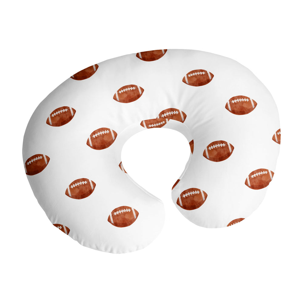 Sweet Jojo Designs brown white football nursing pillow cover fits standard pillows, adds sporty nursery style.
