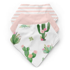 Sweet Jojo Designs cactus floral bandana bib closeup shows absorbent fabric for mealtime droplets