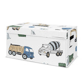 Sweet Jojo Designs construction truck toy bin front view for tidy toy storage