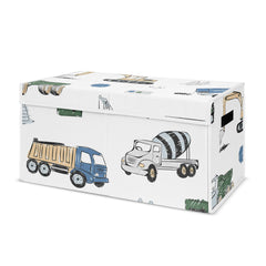 Sweet Jojo Designs construction truck toy bin front view for tidy toy storage