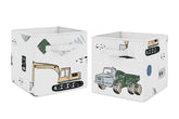 Sweet Jojo Designs construction truck foldable bin gray closeup for quick toy organization.