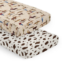 Sweet Jojo Designs cow-print crib sheets with snug-fit for standard cribs