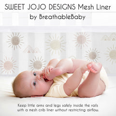 Sweet Jojo Designs desert sun closeup fabric features polyester mesh and light blocking.