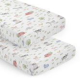 Sweet Jojo Designs farm animals crib sheets set featuring watercolor print for a cozy nursery look