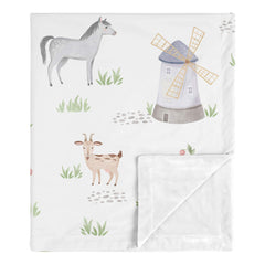 Sweet Jojo Designs farm animals swaddle blanket front view provides cozy baby warmth.