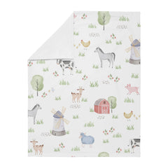 Sweet Jojo Designs farm animals swaddle blanket reverse minky provides plush cuddle surface.
