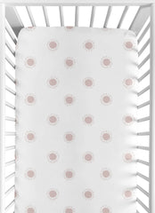 Sweet Jojo Designs fitted crib sheet boho sun pattern provides secure crib fit.