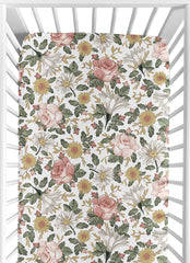 Sweet Jojo Designs fitted crib sheet in vintage boho floral blush pink for a cozy nursery.