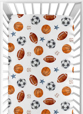 Sweet Jojo Designs fitted crib sheet watercolor vintage sports for soothing sleep and easy changes.