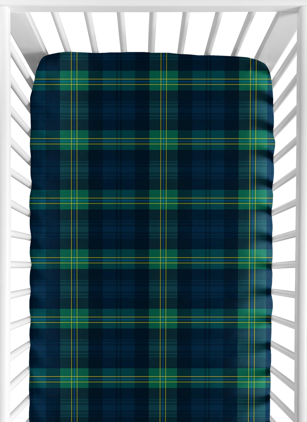 Sweet Jojo Designs green gingham fitted crib sheet closeup shows soft microfiber texture
