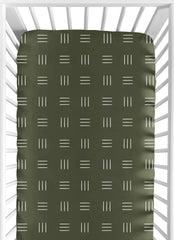 Sweet Jojo Designs green-white boho mudcloth fitted sheet closeup, soft fabric for gentle skin comfort.