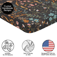 Sweet Jojo Designs mini crib sheet in black wildflower ready for portable cribs and quick changes
