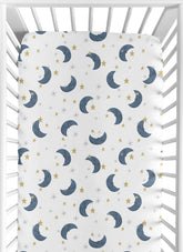 Sweet Jojo Designs Moon Star fitted crib sheet with snug standard-crib fit.
