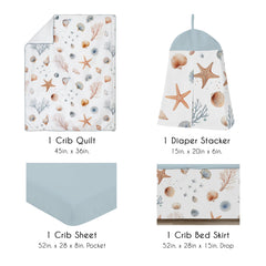 Sweet Jojo Designs Ocean Seashells fitted sheet provides breathable crib comfort