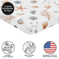 Sweet Jojo Designs Ocean Seashells mini crib sheet brushed microfiber soft on skin